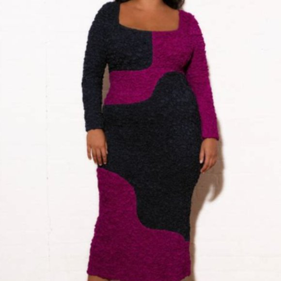 NWT Mara Hoffman Freya Popcorn midi Dress long sleeve blue and pink Plus size 3X - Picture 3 of 12